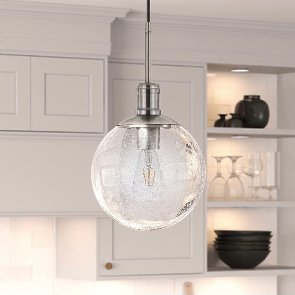 Walker 9" Wide Pendant with Glass Shade in Brushed Nickel /Seeded